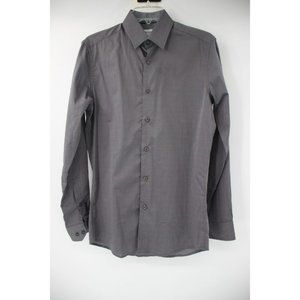 Duchamp mens 14.5 Long‎ sleeve button up shirt gray geometric cotton lightweight